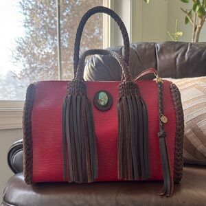 Vintage Louis Vuitton Red Speedy 30 by Leather & Vodka w Turquoise Stone